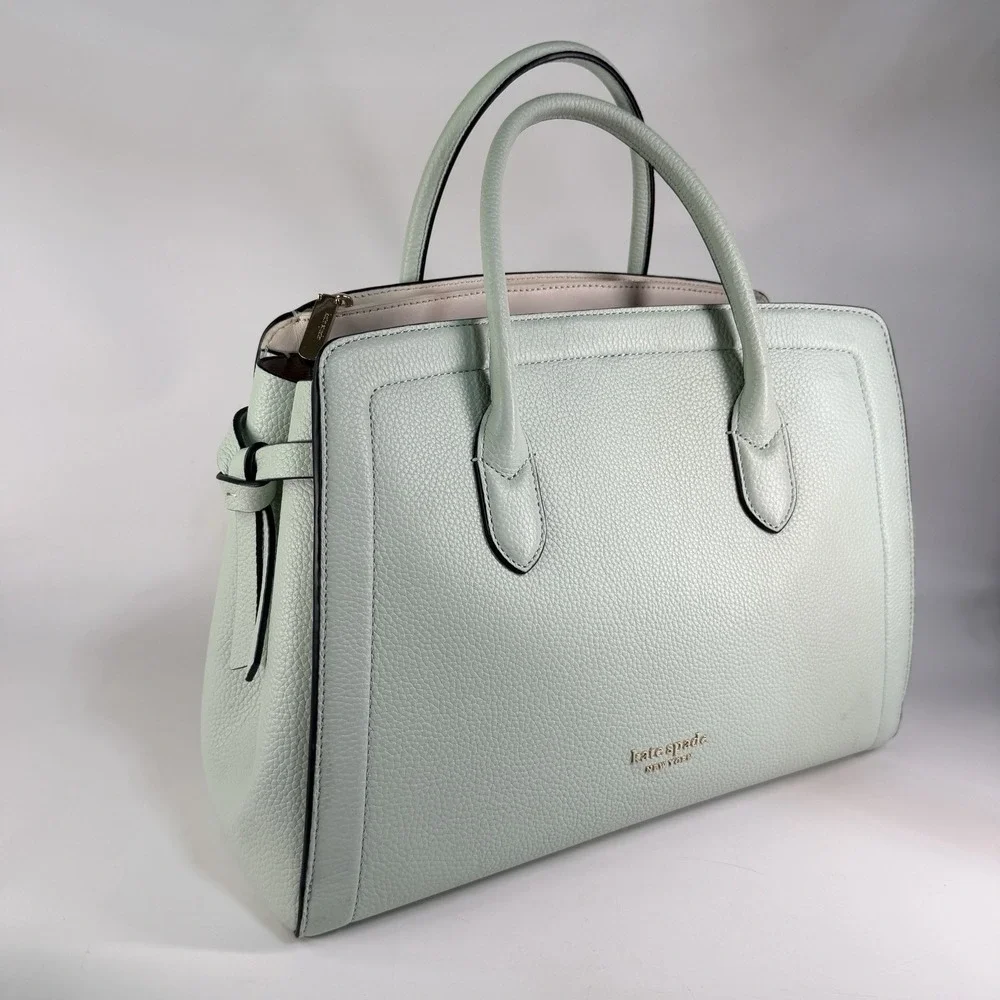 Kate Spade knott Leather Medium Satchel Crossbody Tote Mint Pistachio Pebbled